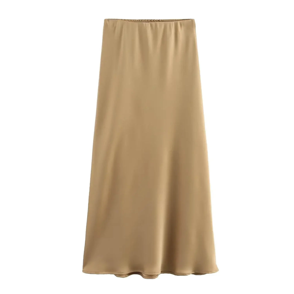 Willshela 2024 Black Satin Skirt Woman High Waist Elegant Long Skirts For Women Fashion Summer Midi Skirt Office Women's Skirts