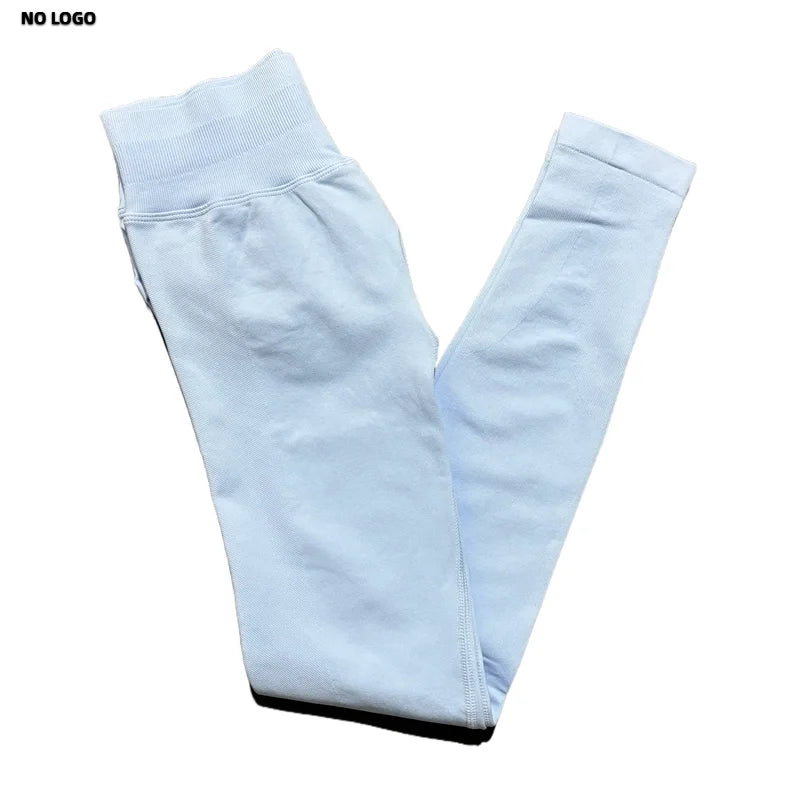 No Logo Woman Sports Leggings Seamless Yoga Long Pants Low Ribbed Band Fitness Sportswear Gym Exercise Tights Workout Leggings