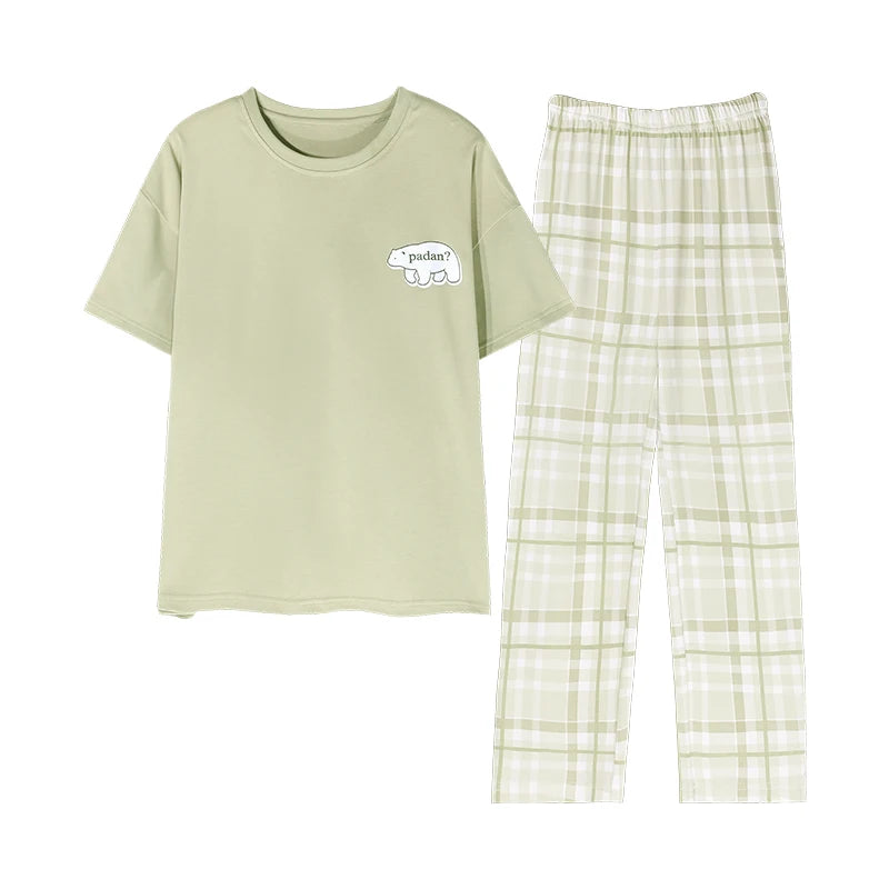 Newest 100% Cotton Women Pajamas Set Summer Short-sleeve Sleepwear Women's Simple Loose Home Wear Large Size 3XL