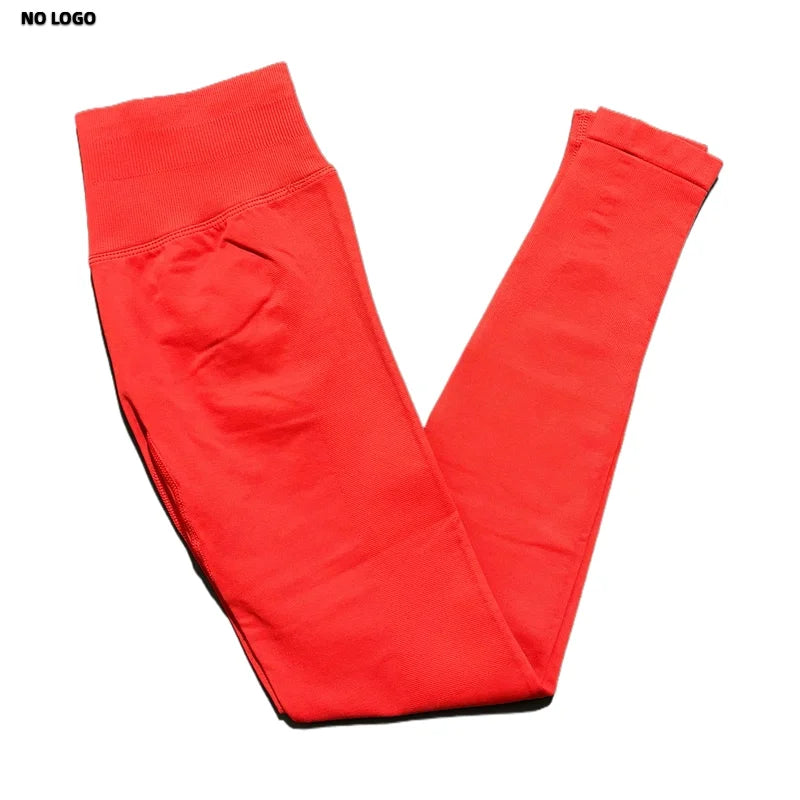No Logo Woman Sports Leggings Seamless Yoga Long Pants Low Ribbed Band Fitness Sportswear Gym Exercise Tights Workout Leggings