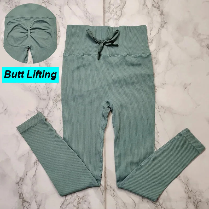 Ribbed Leggings Women Yoga Pants Seamless Scrunch Leggings Sports Tights Ribbed Gym Legging Workout Fitness Pants Female Legins