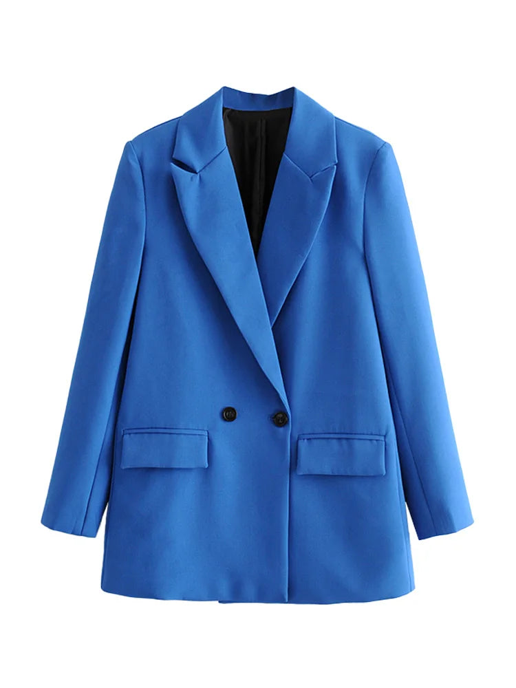 Women Chic Office Lady Double Breasted Blazer Vintage Coat Fashion Notched Collar Long Sleeve Ladies Outerwear Stylish Tops