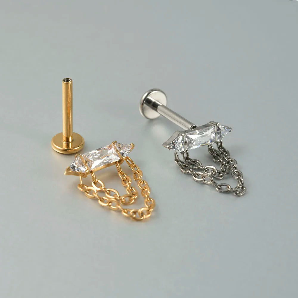 Dreamlee G23 Solid Titanium Chain Dangling Rook Helix Stud Inner Screw Flat Back Tragus Cartilage Earring Lobe Labret Piercing