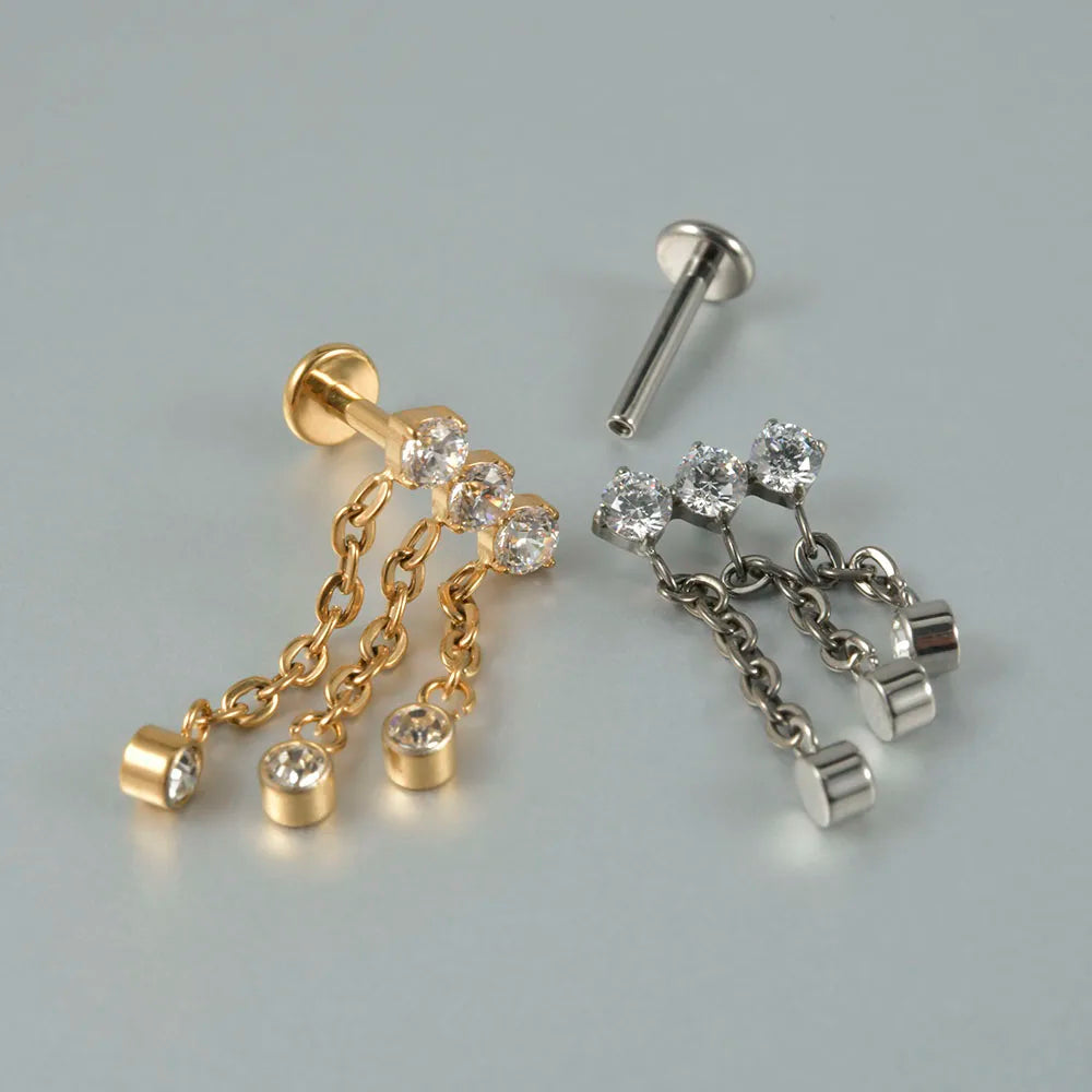 Dreamlee G23 Solid Titanium Chain Dangling Rook Helix Stud Inner Screw Flat Back Tragus Cartilage Earring Lobe Labret Piercing