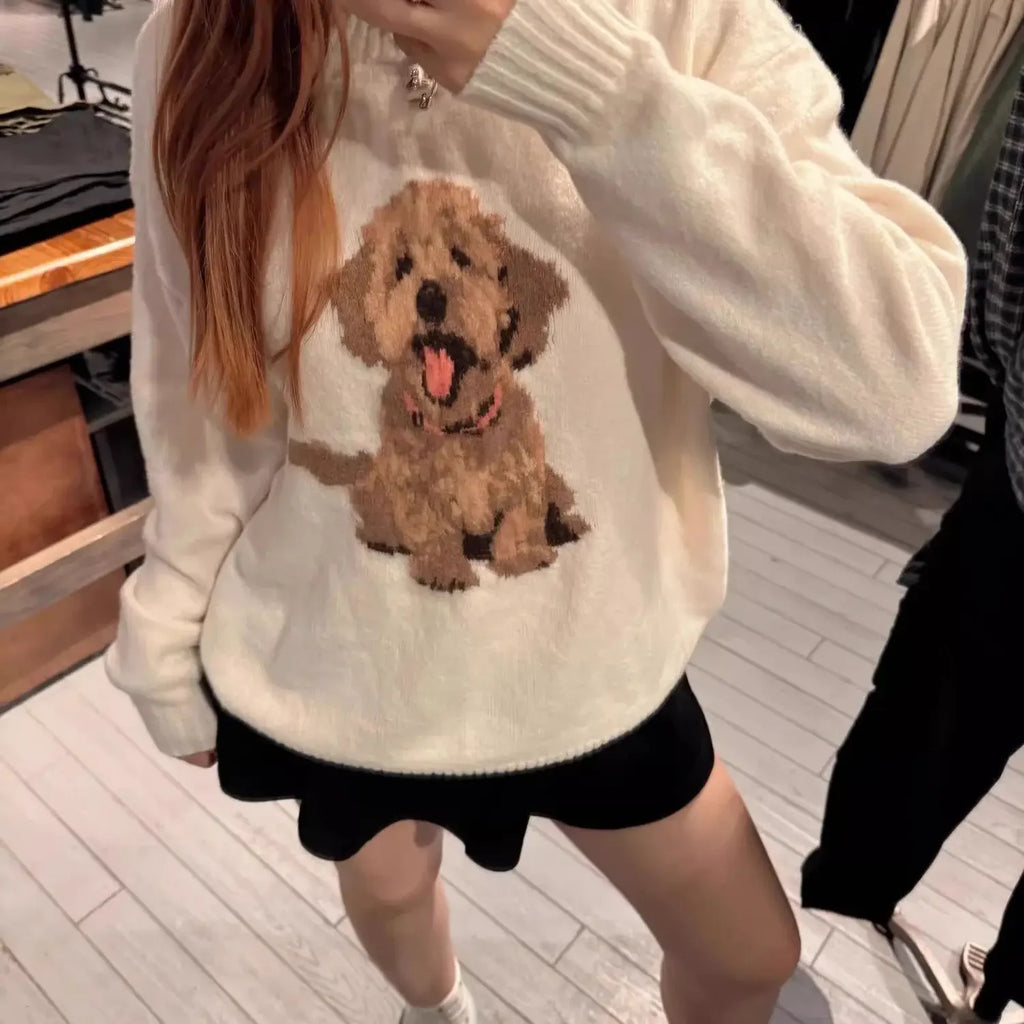 Japanese Sweet Cute Cartoon Print Knitted Sweater Women's Clothing Autumn Winter Knit Pullover Streetwear Long Sleeve Coats Tops