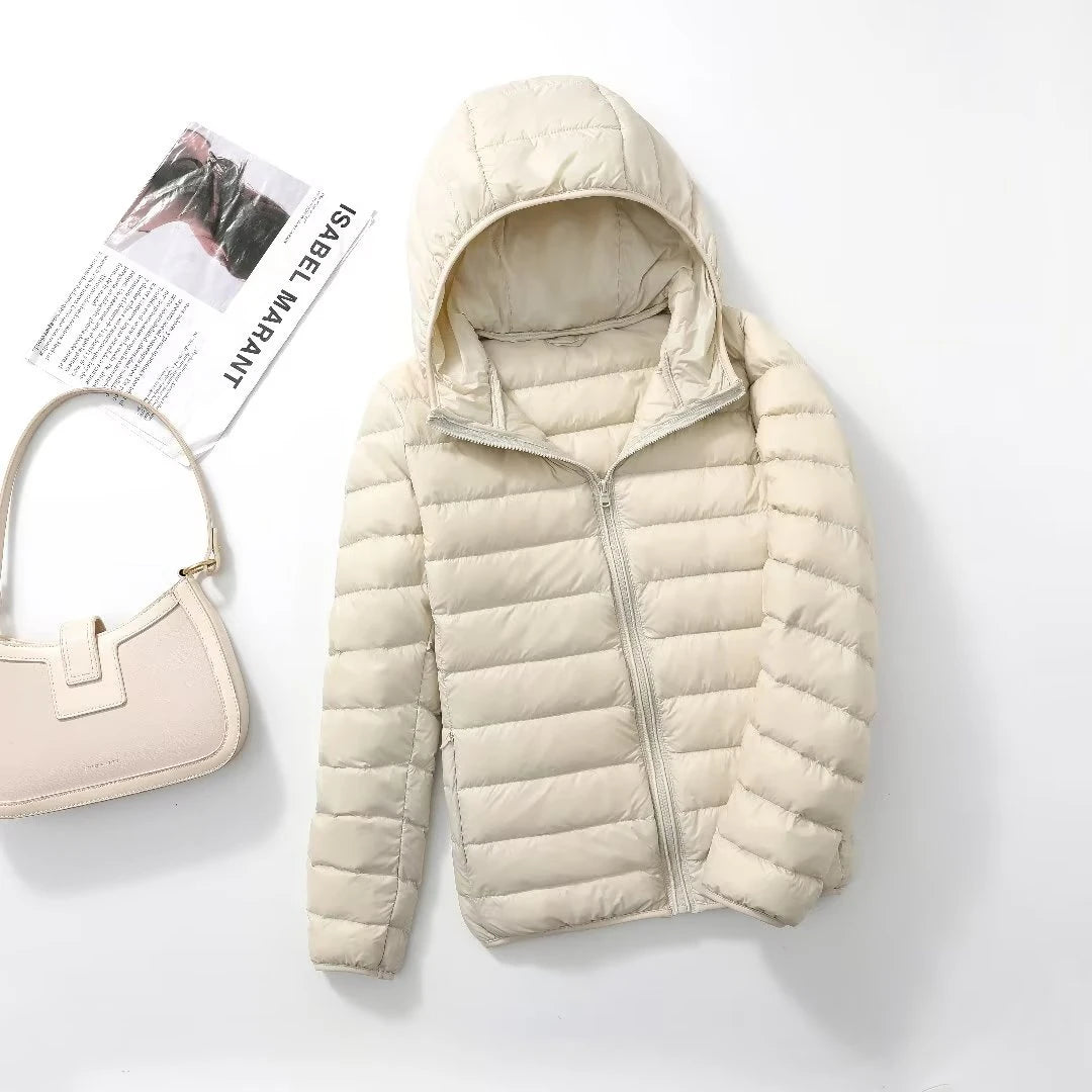 Plus Size Thin Light Down Jacket Women 2023 Autumn Winter Slim Short Hooded Warm White Duck Down Coat Women Outerwear Streetwear