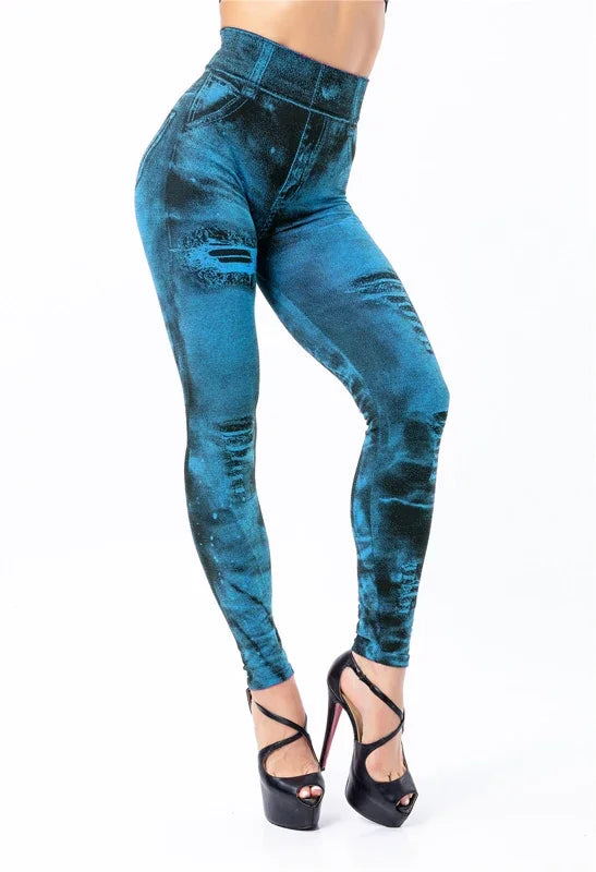 2025 Slim Fit Tie Dye Women New Fashion Classic Stretchy Leggings Sexy High Waist Imitation Jean Skinny Skinny Comfortable Pants