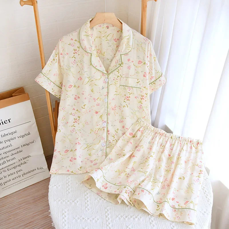Women's Pajamas Set Short-sleeved Shorts Home Pijima Loose Two-piece Suit for Home Sleepwear Printed Plus Size Female Pijima