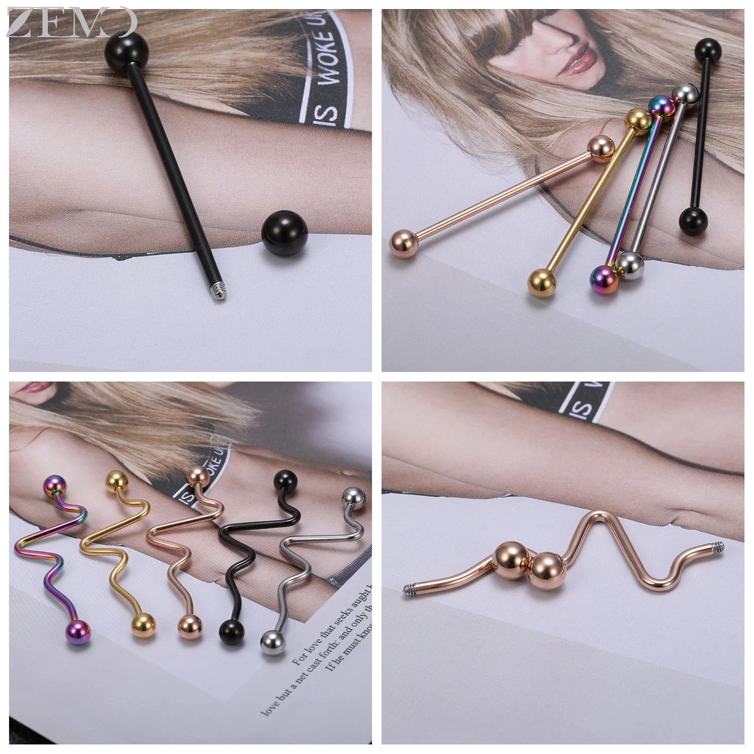 ZEMO 1 Piece 14G Stainless Steel Long Industrial Piercing Women Men 38MM Stud Earrings Barbell Taper Arrow Conch Helix Piercings