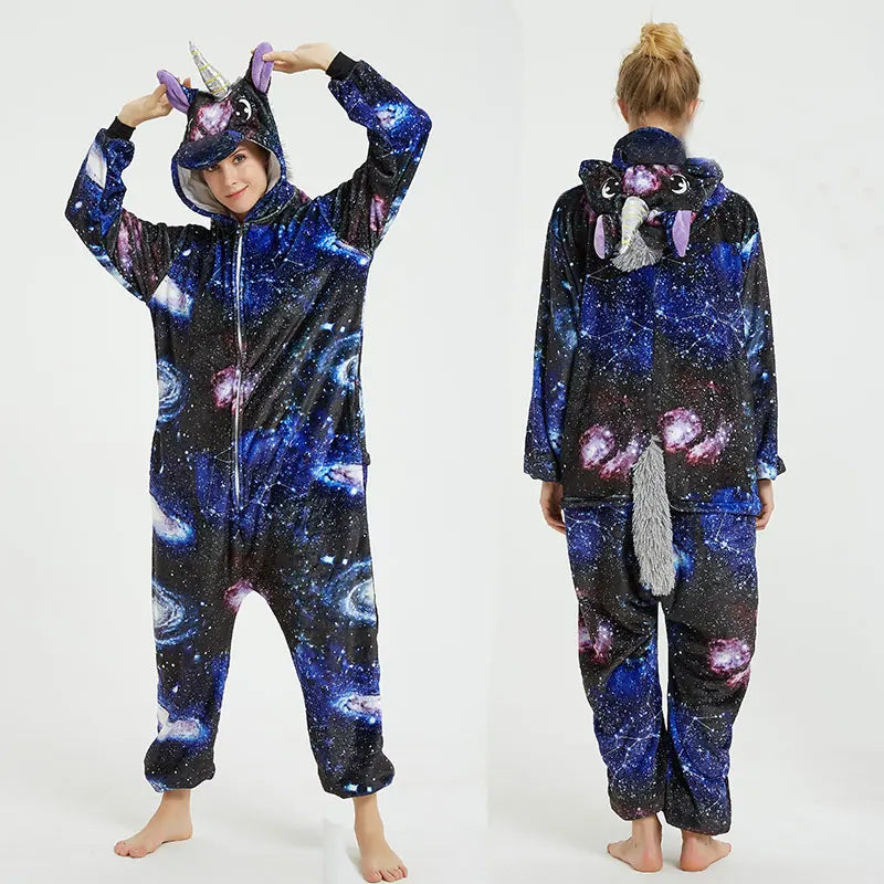 Adults Animal Onesies Unicorn Pajamas Couple Sleepwear Women Men Winter Unisex Kigurumi Costumes Cartoon Flannel Rabbit Pajamas