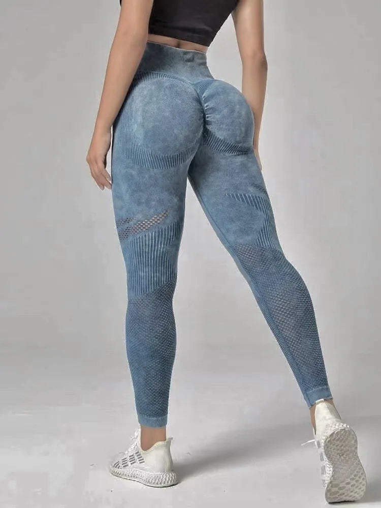 Women Leggings Washing Yoga Pants Push Up Fitness Leggings Hip Lift High Waist Scrunch Tights Seamless Pants