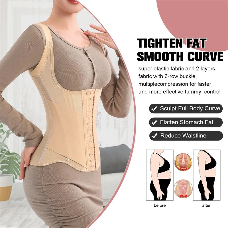 MiiOW U-shaped Waist Trainer Corset Women Shaper Waist Trainer Steel Bone Abdomen Beautiful Back Belt Women's Tank Top Shapewear