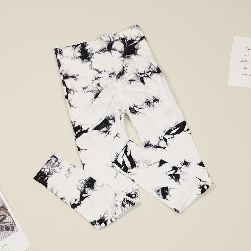 VEQKING Seamless Tie Dye Women Yoga Pants High Waist Sports Leggings Elastic Quick Dry Gym Fitness Pants Tight Workout Trousers