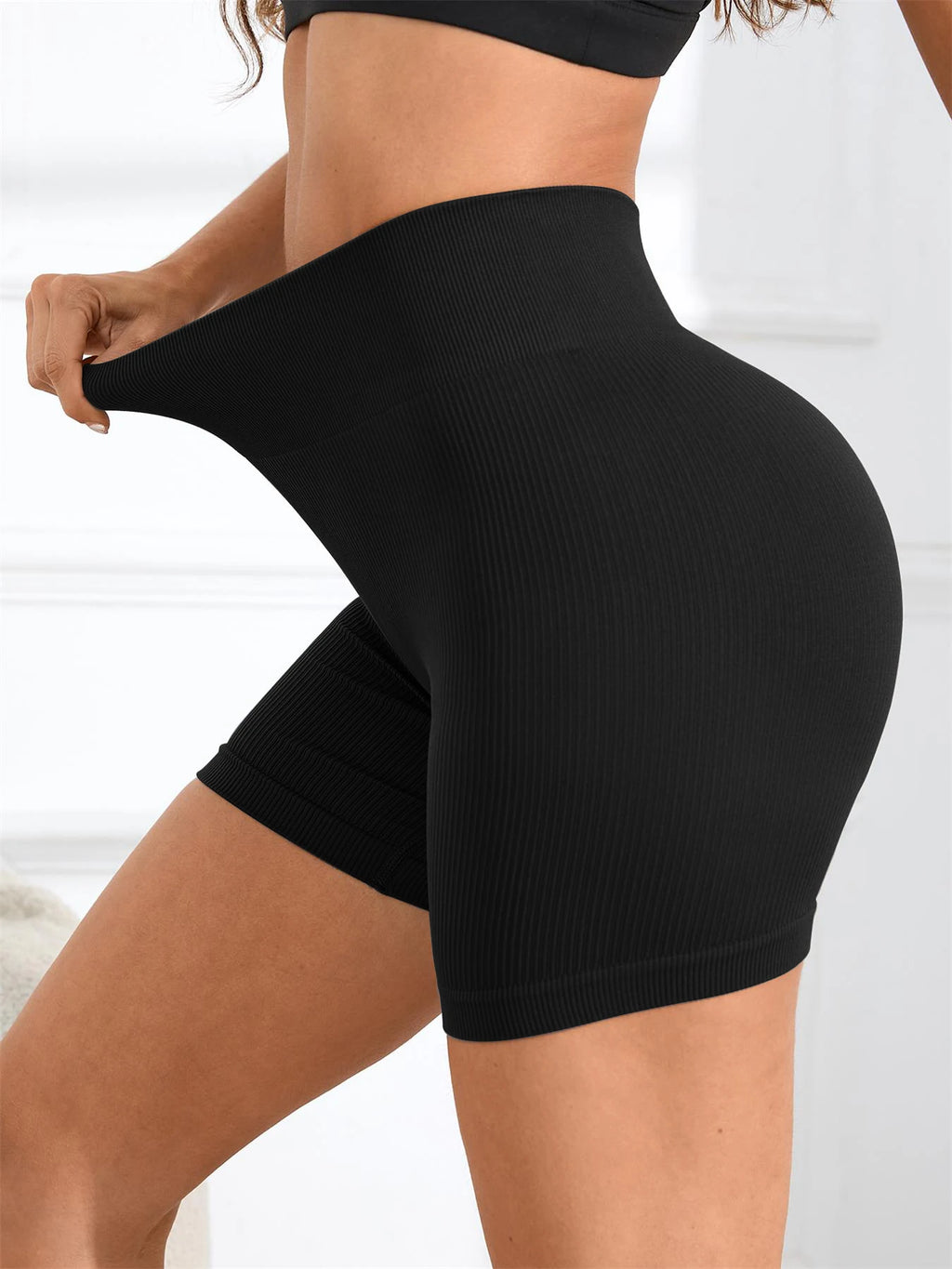 Women's Solid High Waist Sports Shorts, High Stretch Seamless Yoga Leggings, Ladies Sportswear for Indoor Outdoor Wear