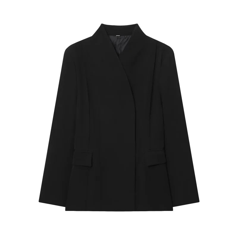 ETJ 2025 women's new fashion design three-dimensional cut high collar slim suit jacket & matching casual trousers