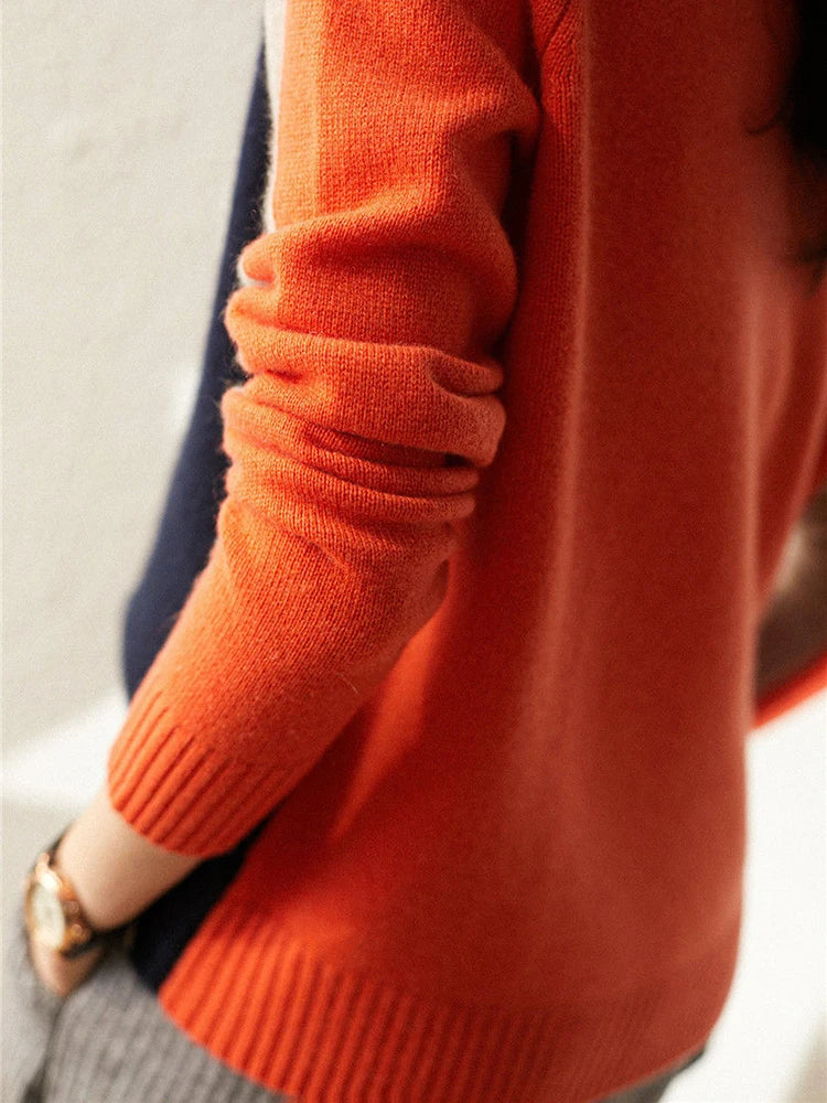 Sueter Mujer 2022 Autumn Winter Pullover Sweater Women Contrast Color Top Long Sleeve Sweaters Womens Clothing Ladies Knit Tops