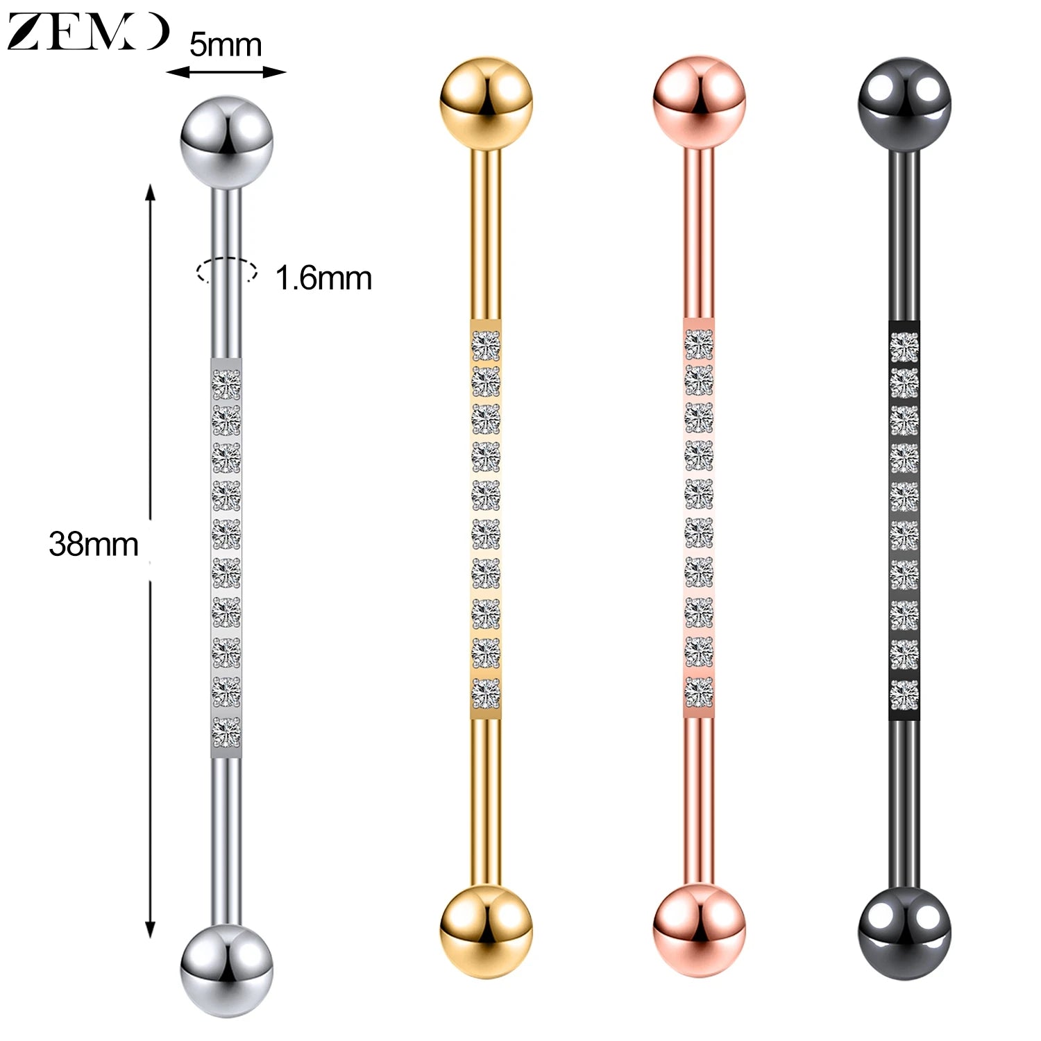 ZEMO 1 Piece 14G Stainless Steel Long Industrial Piercing Women Men 38MM Stud Earrings Barbell Taper Arrow Conch Helix Piercings