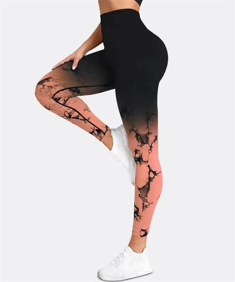 Tie-dye gradient yoga pants, women's sports tights, hip-lifting high-elasticity fitness hanging dye running pants