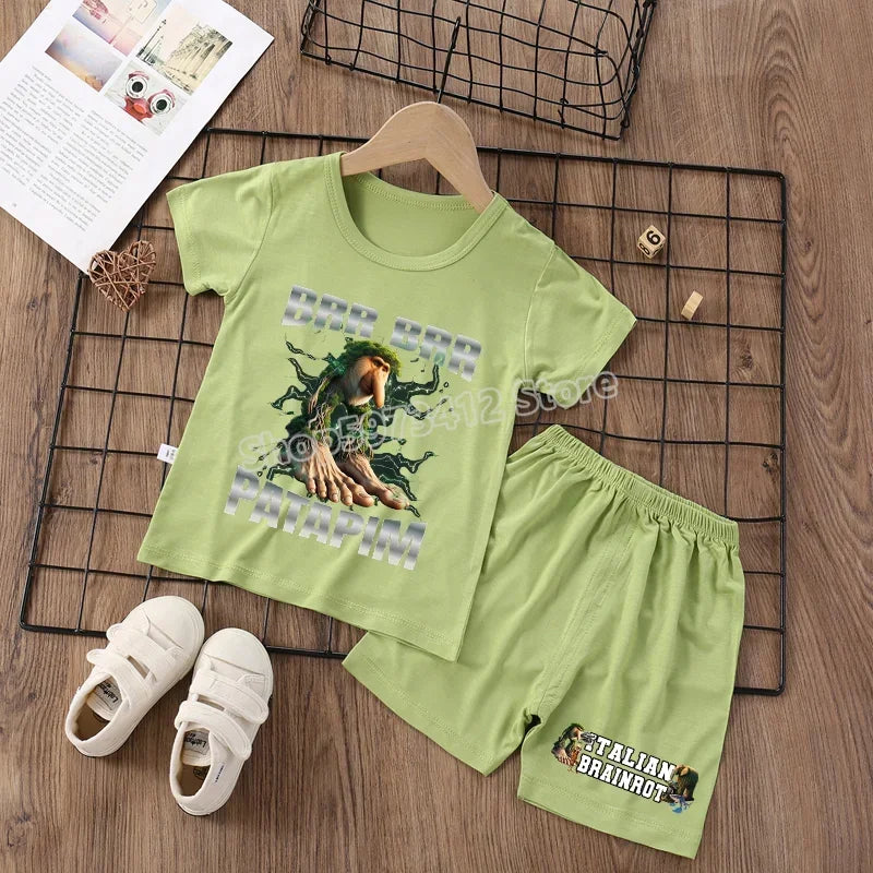 Italian Brainrot Pajama Sleepwear Child Funny Shark Tung Sahur Meme Cartoon Soft Pyjamas Set Nightgown Girl Boy Home Loungewear