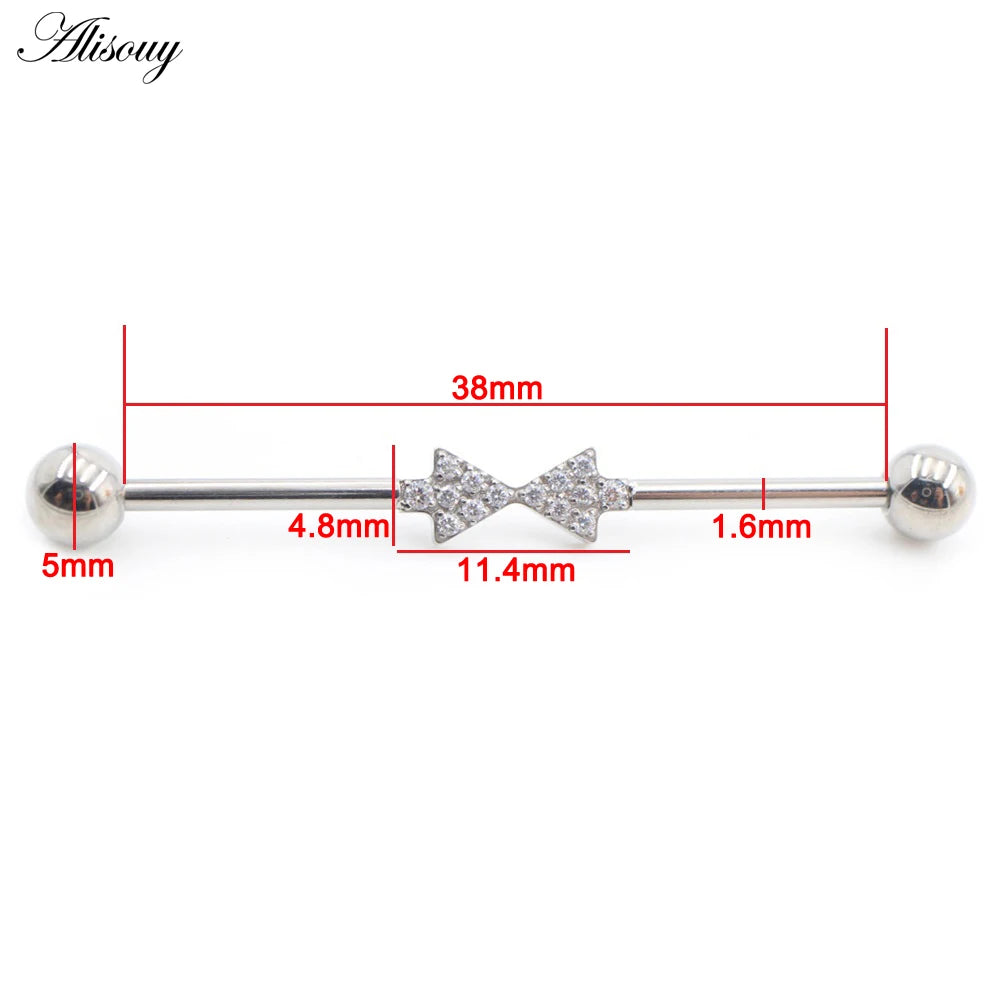 1PC Titanium Heart Triangle Water Drop Zircon Piercing Industrial Barbell Bar Scaffold Ear Cartilage Helix Earring Body Jewelry