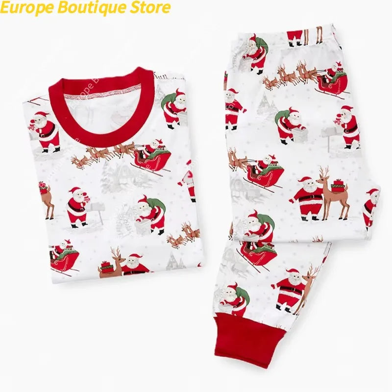 Mom Dad Kids Christmas Print Pajamas Set 2 Piece Pyjama Xmas Family Look Sleepwear Xmas Family Matching Outfits Pjs Loungewear