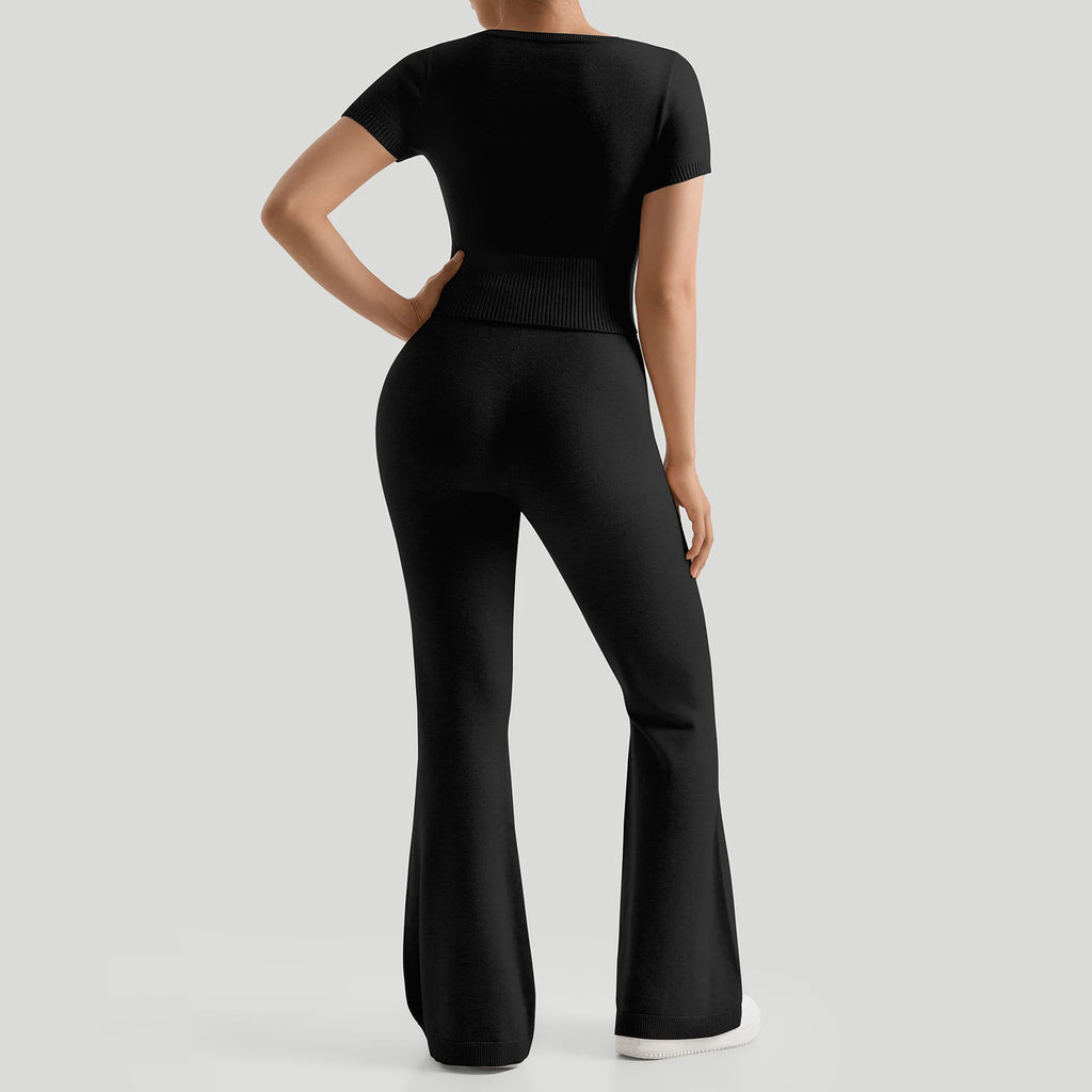 Women Ribbed Casual Long Pants Suits High-Waisted Hip-Lifting Exercise Suit Shockproof Top Fitness Clothes Yoga Suits Female