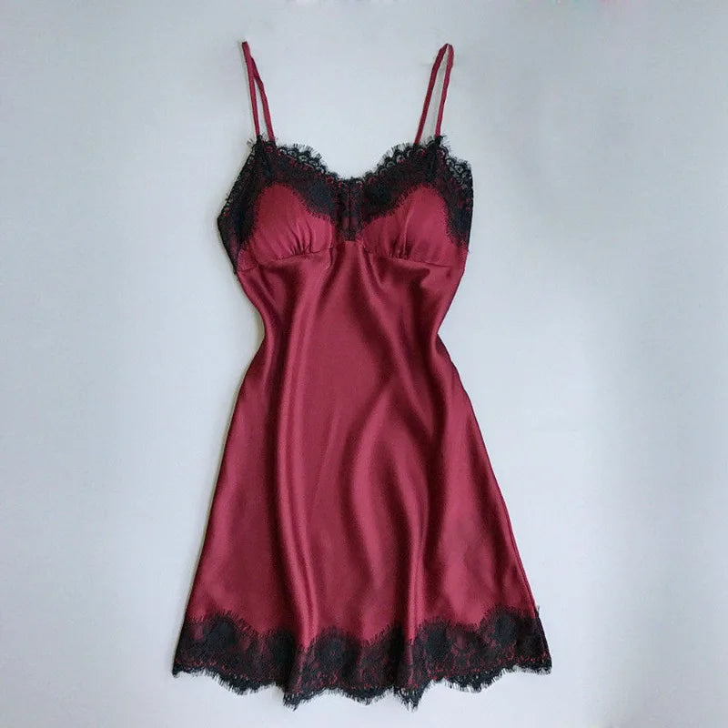 Sexy V-neck Short Skirt Lace Edge Suspender Nightgown Home Wear Women's Pajamas Dress Sexy Lingerie Night Dress Sleep Shirts