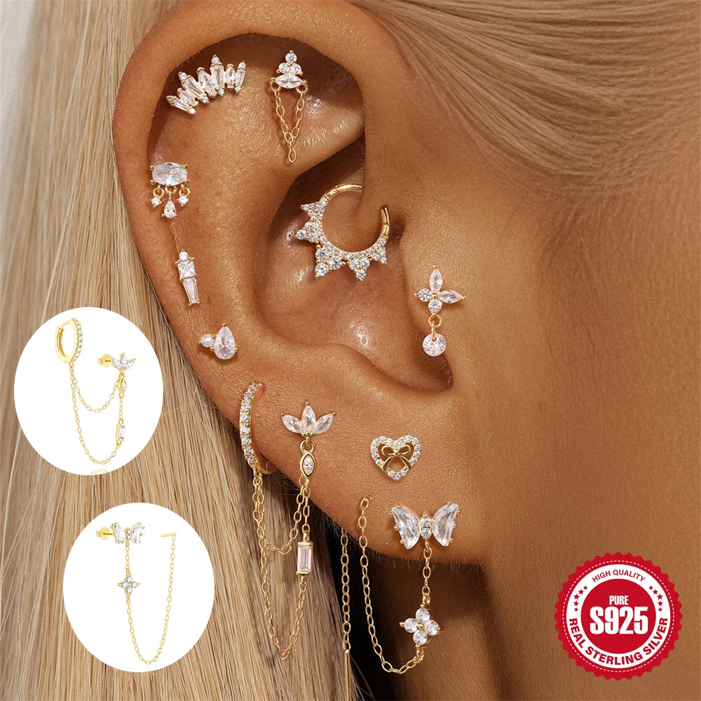 ROXI 925 Sterling Silver Heart/Geometric/ Butterfly Tassel For Women Allergy-proof 18K Gold Plata Piercing bijoux femmes