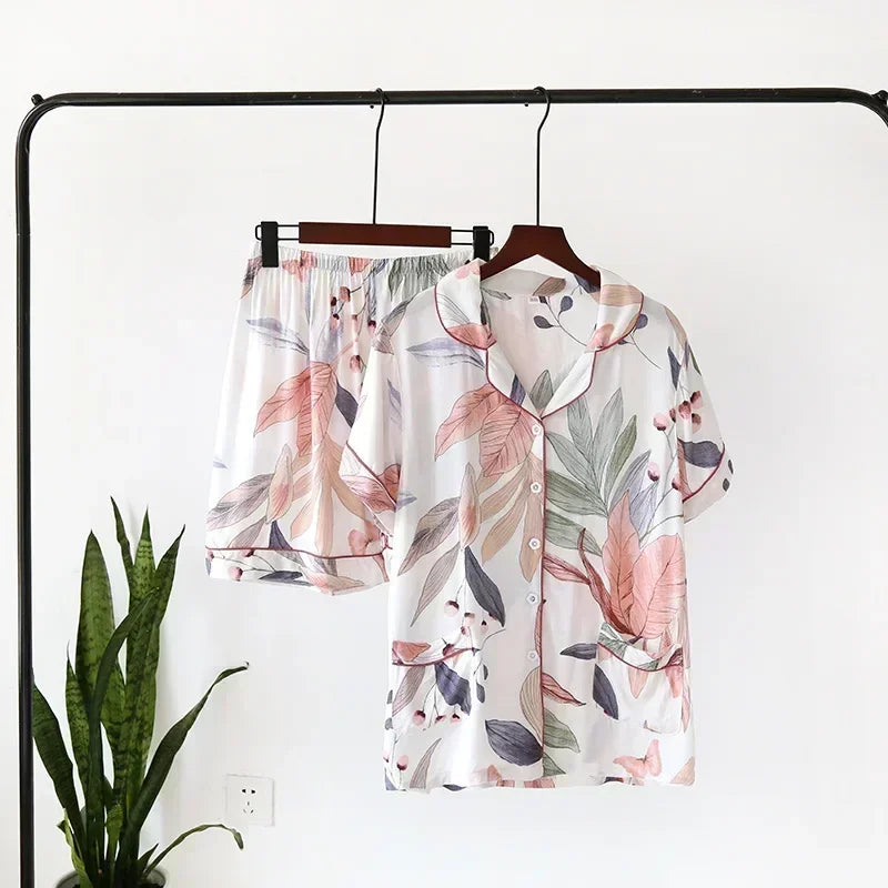 Women's Pajamas Set Short-sleeved Shorts Home Pijima Loose Two-piece Suit for Home Sleepwear Printed Plus Size Female Pijima