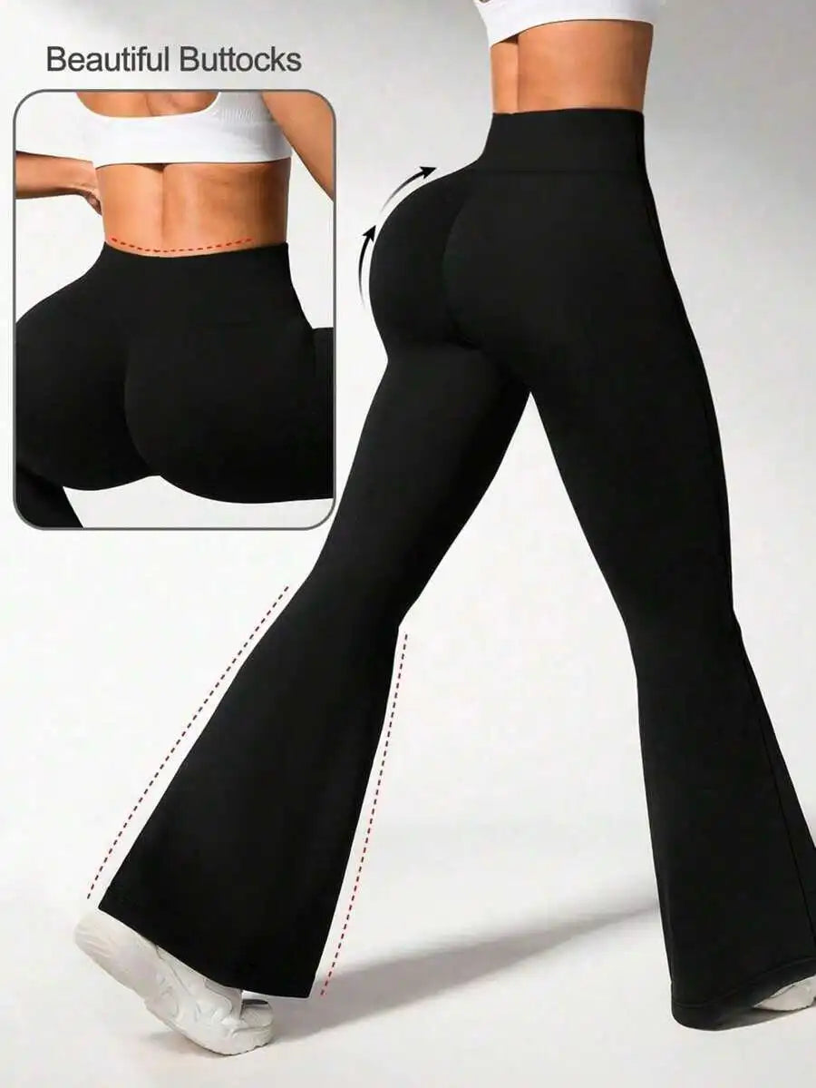 Fashion Floor Length Flare Pants Ladies High Waist Skinny Slimming Polyester Trousers Tummy Control Hip Lifting For Daily Work