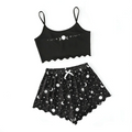 Summer Sleepwear for Women Pajamas Set Star Moon Printed Sleeveless Sling Crop Tops and Shorts Set Homewear Loungewear Pijama