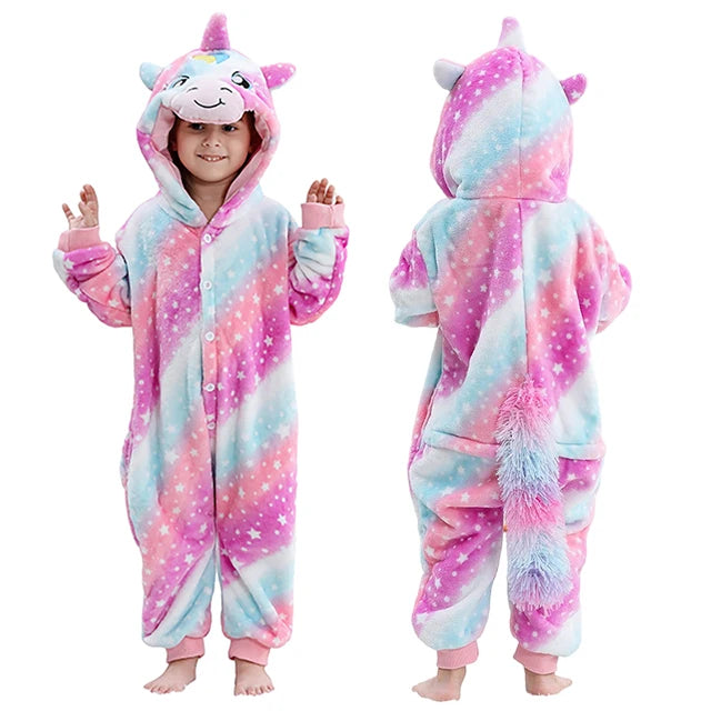 MICHLEY carnival Flannel Pajamas Child Sleepwear Jumpsuit Onesies Animal Cartoon Clothes Winter Halloween For Boys Girls Family