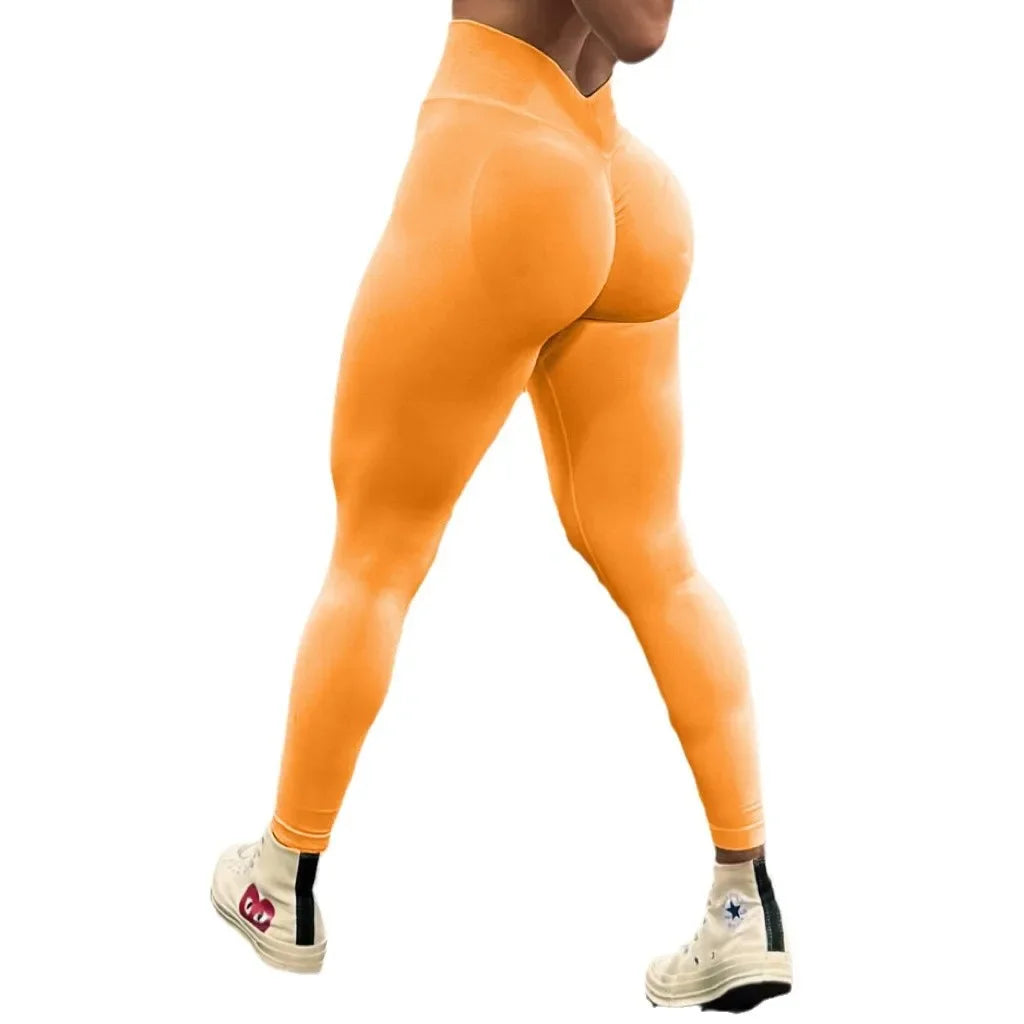 New Seamless Fitness Yoga Pants No Awkward Lines Peach Butt V Back Tight Sports Long Trousers for Women Comfortable Breathable