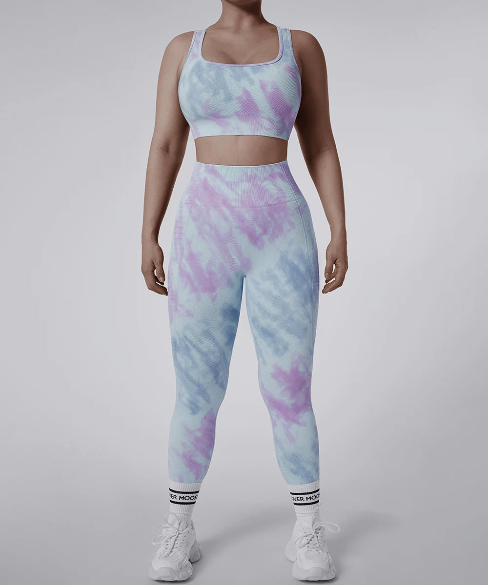 2PCS Tie Dye Sports Set Women's Shockproof  Fitness Tank Top Bra Running Yoga Leggings Yoga Suits Gym Clothing Yoga Set Women