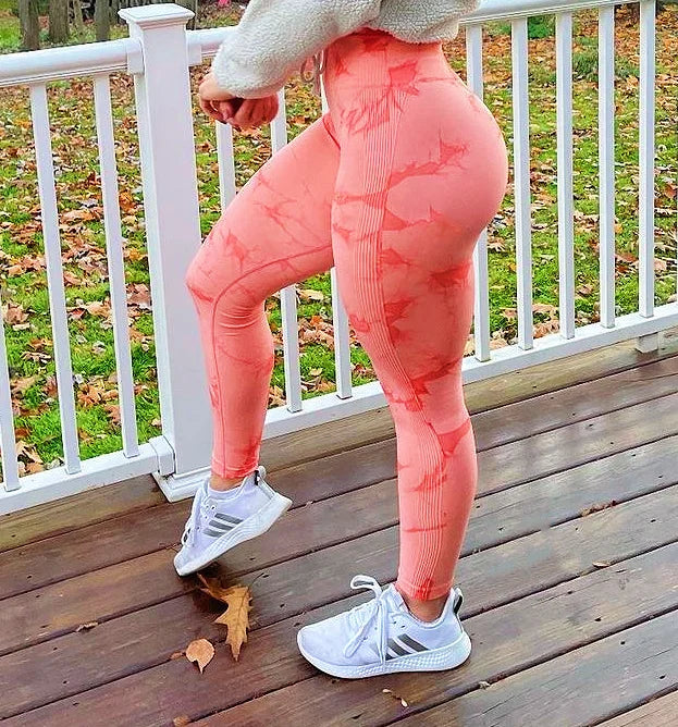 Women Tiedye Gym Leggings Seamless Mujer Push Up Seamless Pants Scrunch Sports Fitness High Waist Workout Yoga Leggins Drop Ship