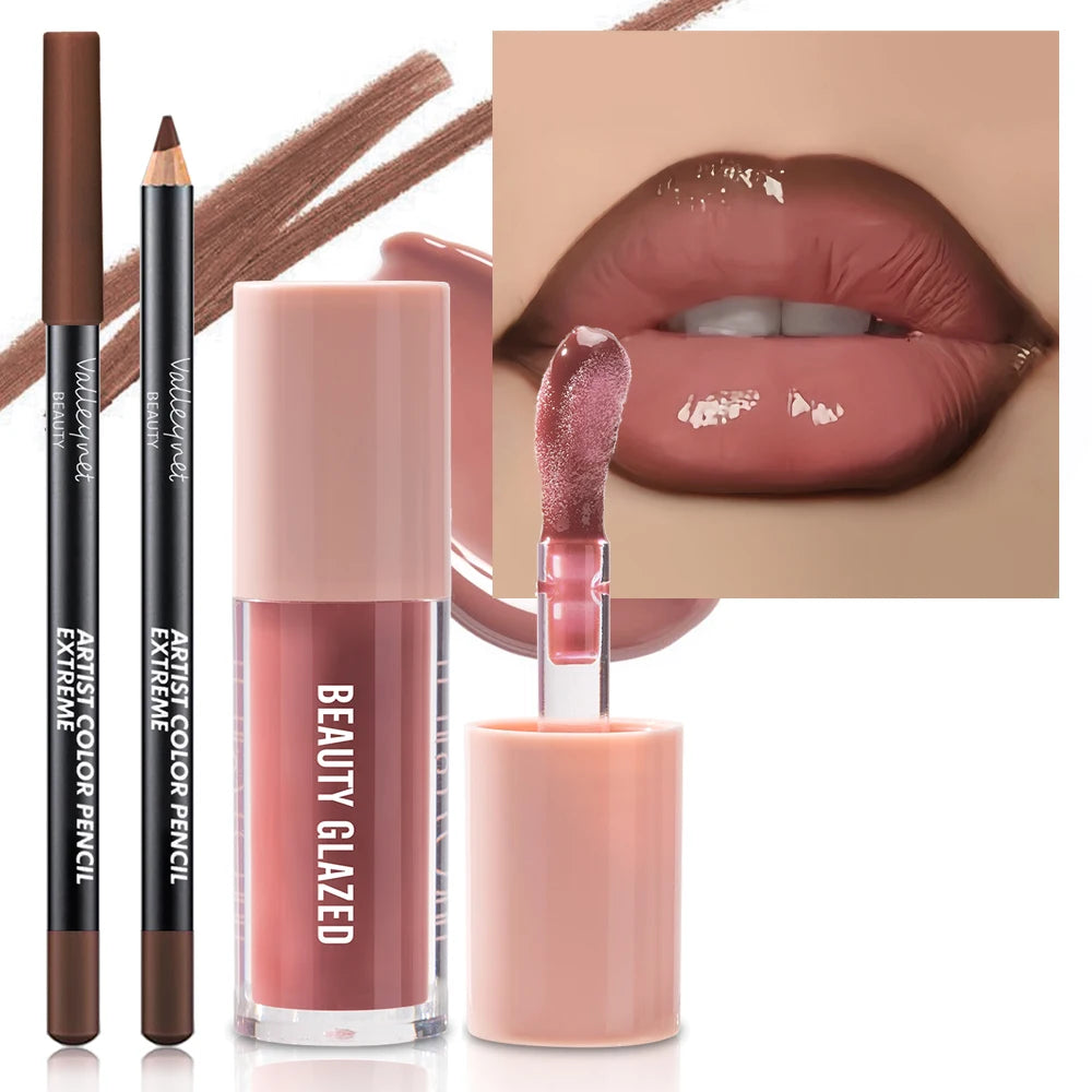 2pcs/Set Velvet Texture Lip Combo,Matte Effect,Long-lasting Waterproof,Brown Colors,Create a Moisturizing and Natural Lip Makeup