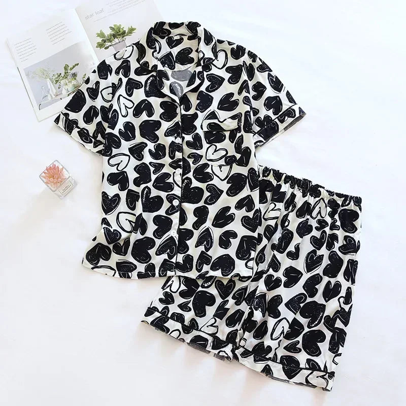 Women's Pajamas Set Short-sleeved Shorts Home Pijima Loose Two-piece Suit for Home Sleepwear Printed Plus Size Female Pijima