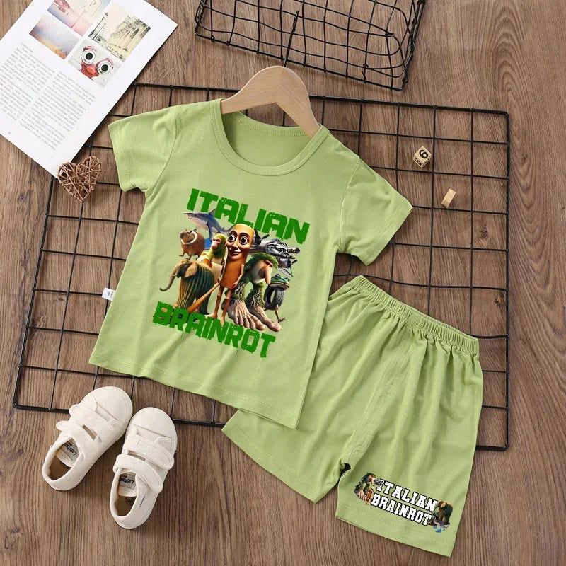 Italian Brainrot Pajama Sleepwear Child Funny Shark Tung Sahur Meme Cartoon Soft Pyjamas Set Nightgown Girl Boy Home Loungewear