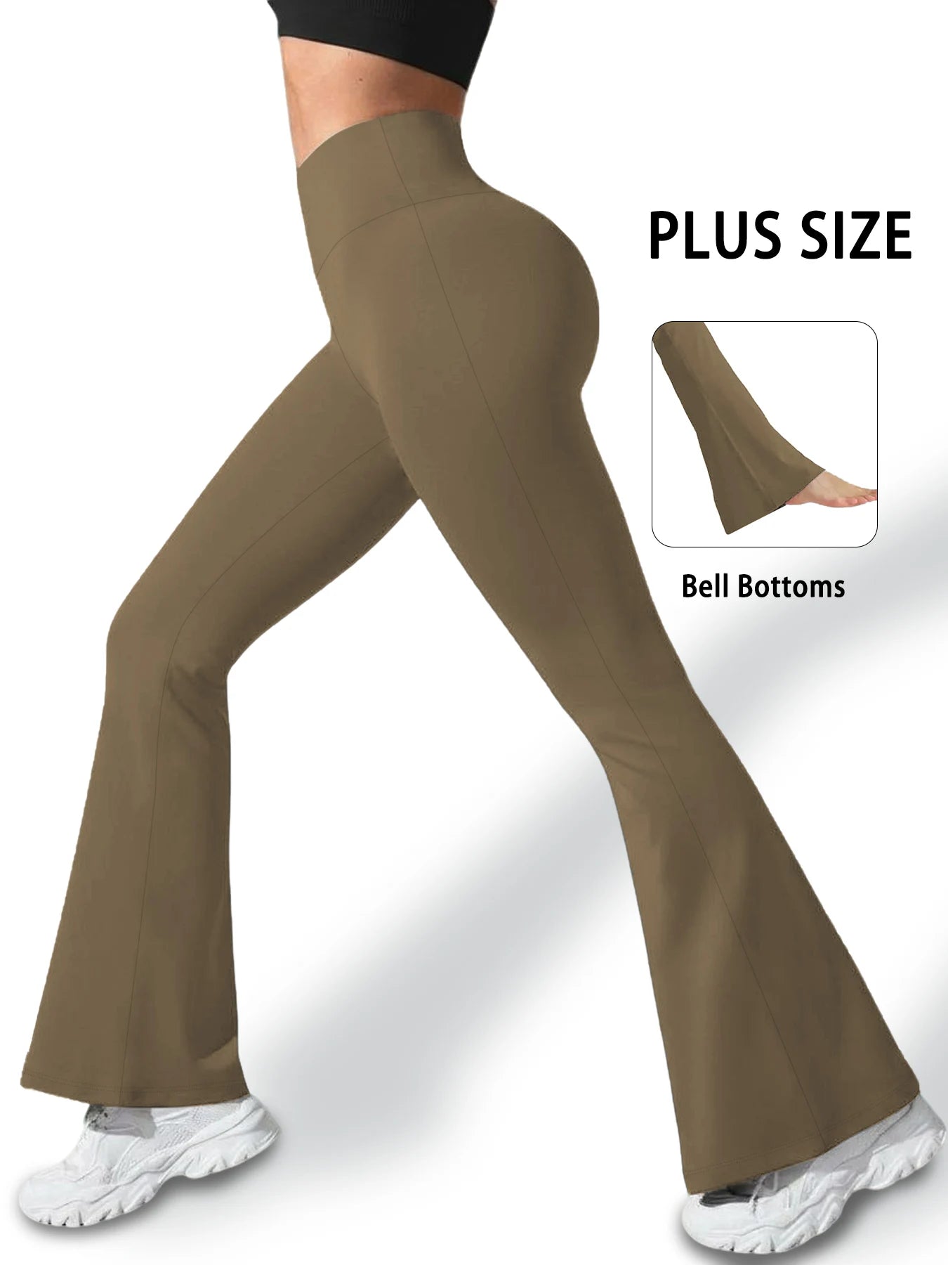Plus Size Women's Super Soft High Waisted Flare Pants, Leggings Tummy Control Soft Bootleg Bell Bottoms Running