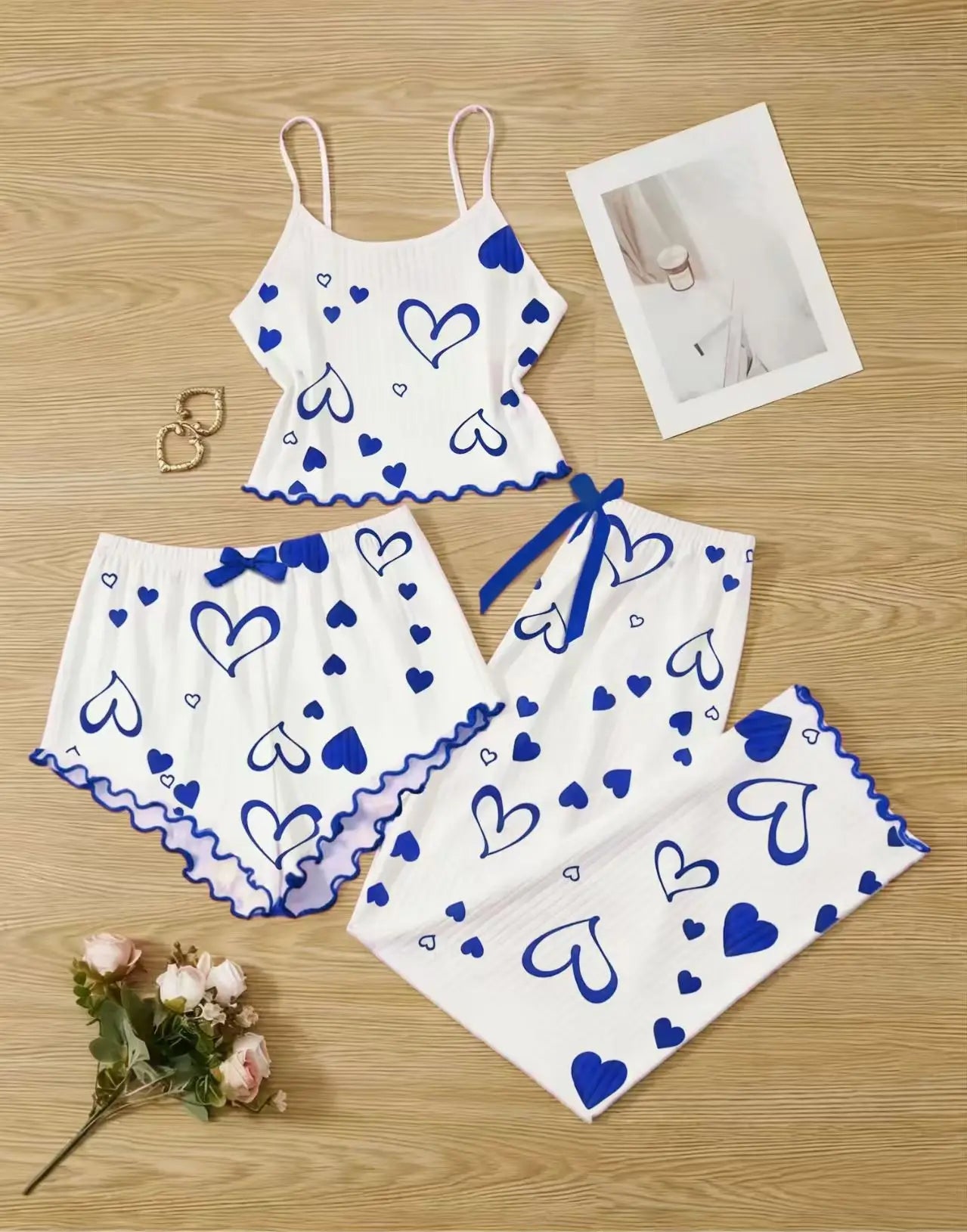 3PCS underwear shorts long shorts Women Pajama Suit Fashion U-Neck  Sexy Lingerie Pyjamas Sleep Shorts Set Sleepwear New