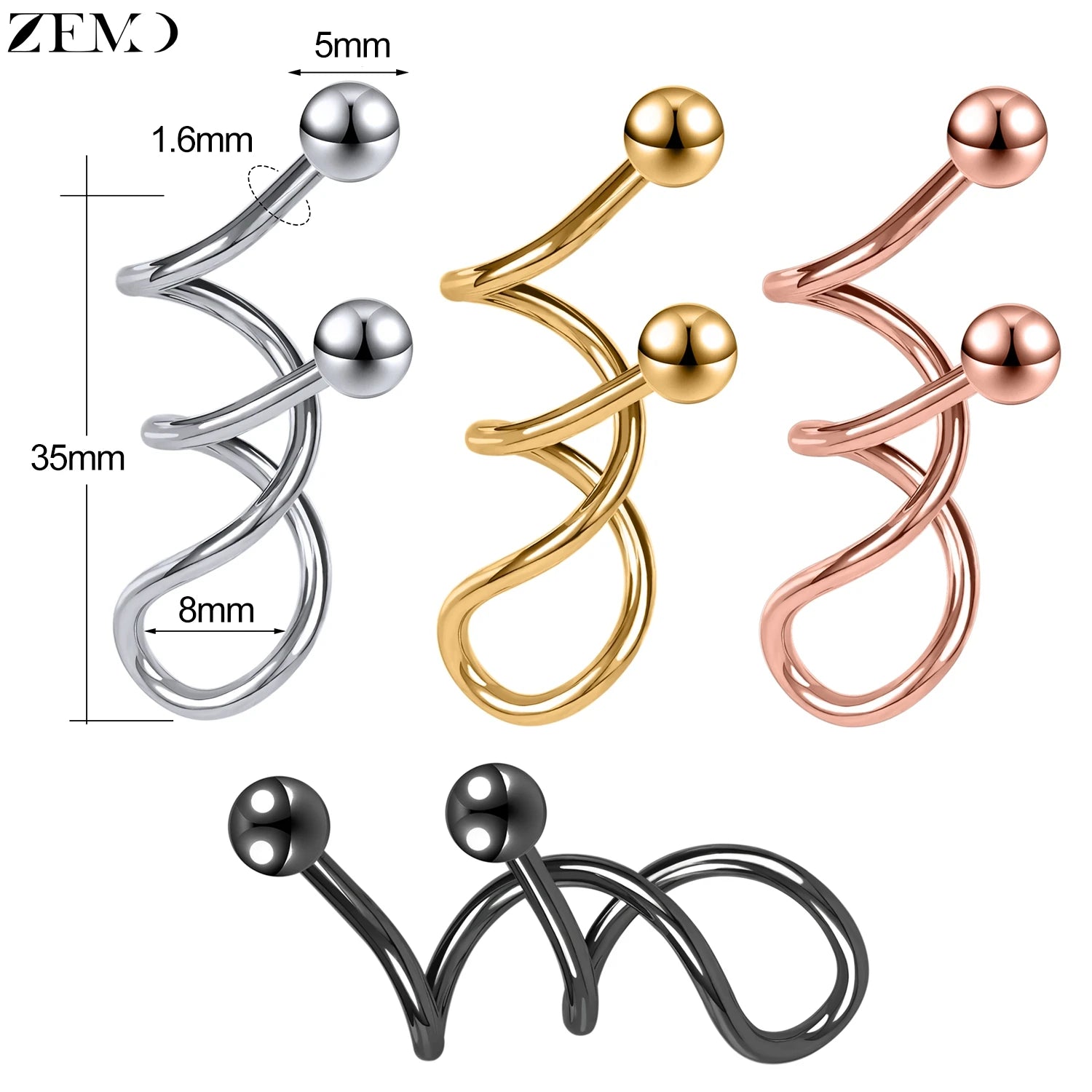 ZEMO 1 Piece 14G Stainless Steel Long Industrial Piercing Women Men 38MM Stud Earrings Barbell Taper Arrow Conch Helix Piercings