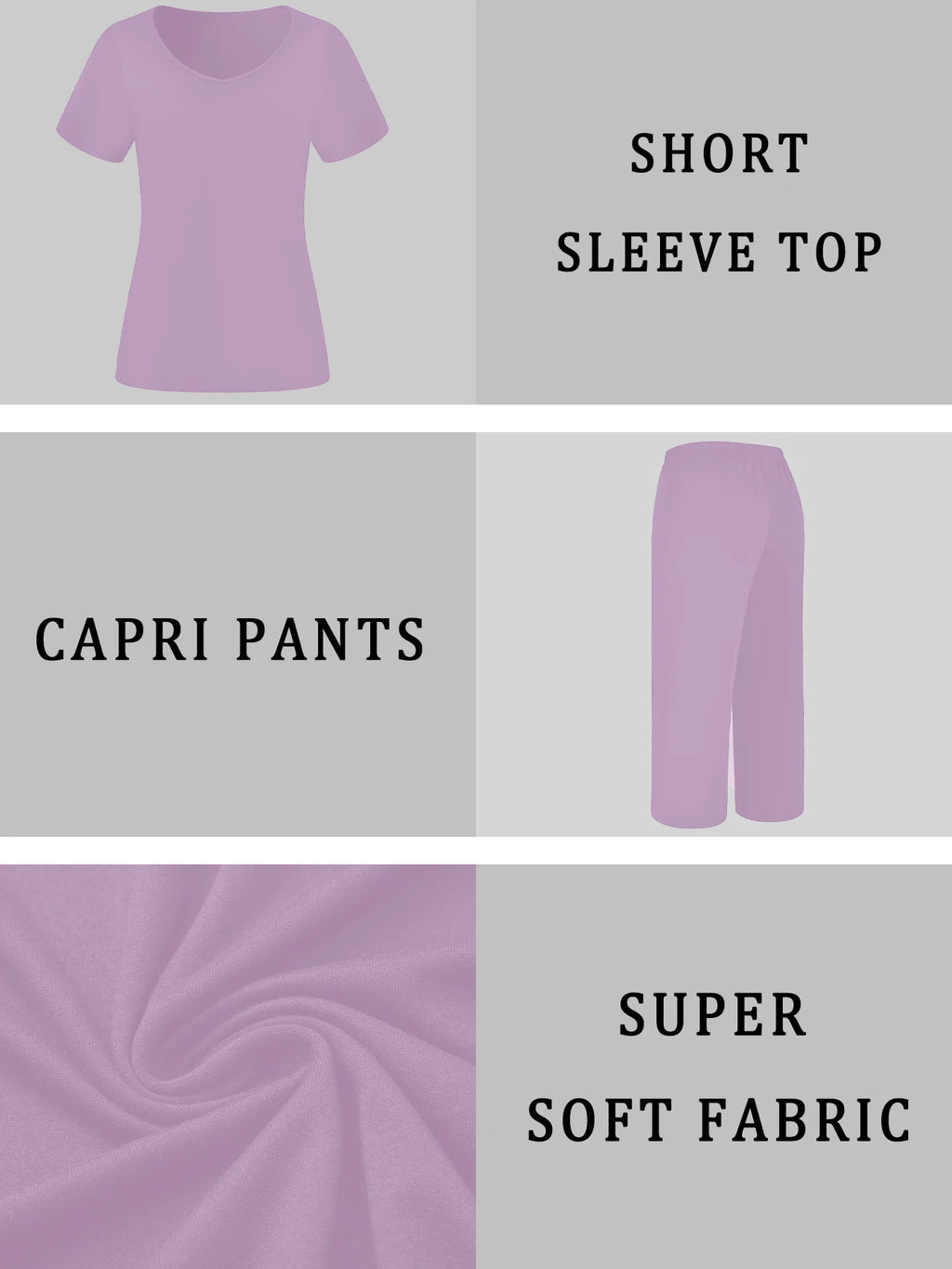 Womens Super Soft Pajama Sets Short Sleeve Top With Capri Pants Sleepwear 2 Piece Lounge Set