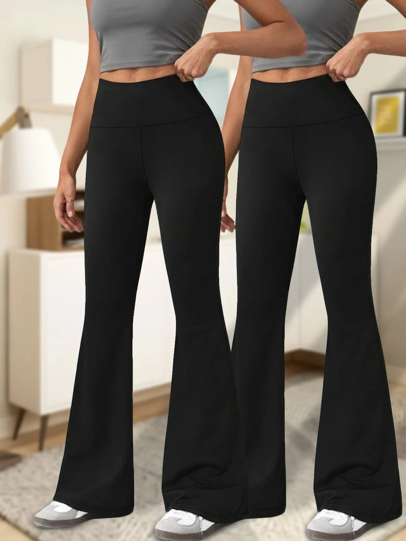 2 pack Women's Super Soft Flare Pants High Waisted Tummy Control Workout Yoga Leggings Bell Bottoms