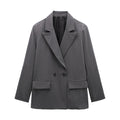 Willshela Women Fashion With Pockets Solid Double Breasted Blazer Vintage Long Sleeves Notched Neck Female Office Lady Outfits