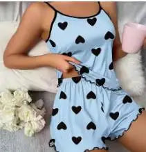 Women's Pajama Set Pajamas T-Shirts Shorts Pink Heart-Shaped Print Round Neck T-Shirt Ice Silk Top Comfortable Casual Summer