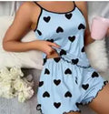 Women's Pajama Set Pajamas T-Shirts Shorts Pink Heart-Shaped Print Round Neck T-Shirt Ice Silk Top Comfortable Casual Summer