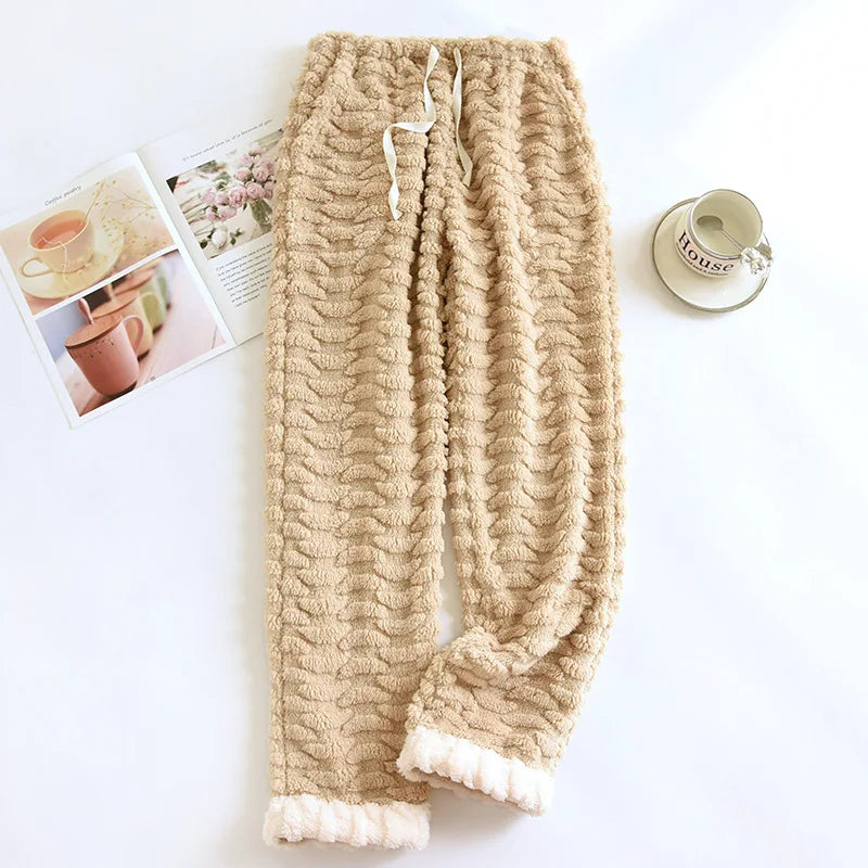 Winter Pajamas Home Pants For Women Elastic Trousers Loose Warm Thicken Fannel Pijamas Pants Sleepwear Printed Autumn Nightwear