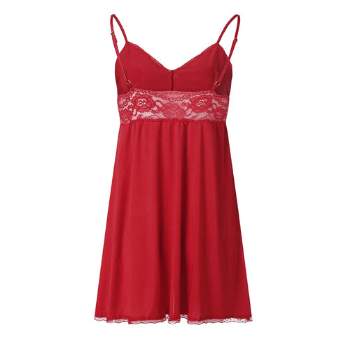 2026 New Sexy Lace Nightgown Womens V Neck Spaghetti Strap Chemise Lingerie Babydoll Sleepwear Mini Dress Nightie Plus Size Hot