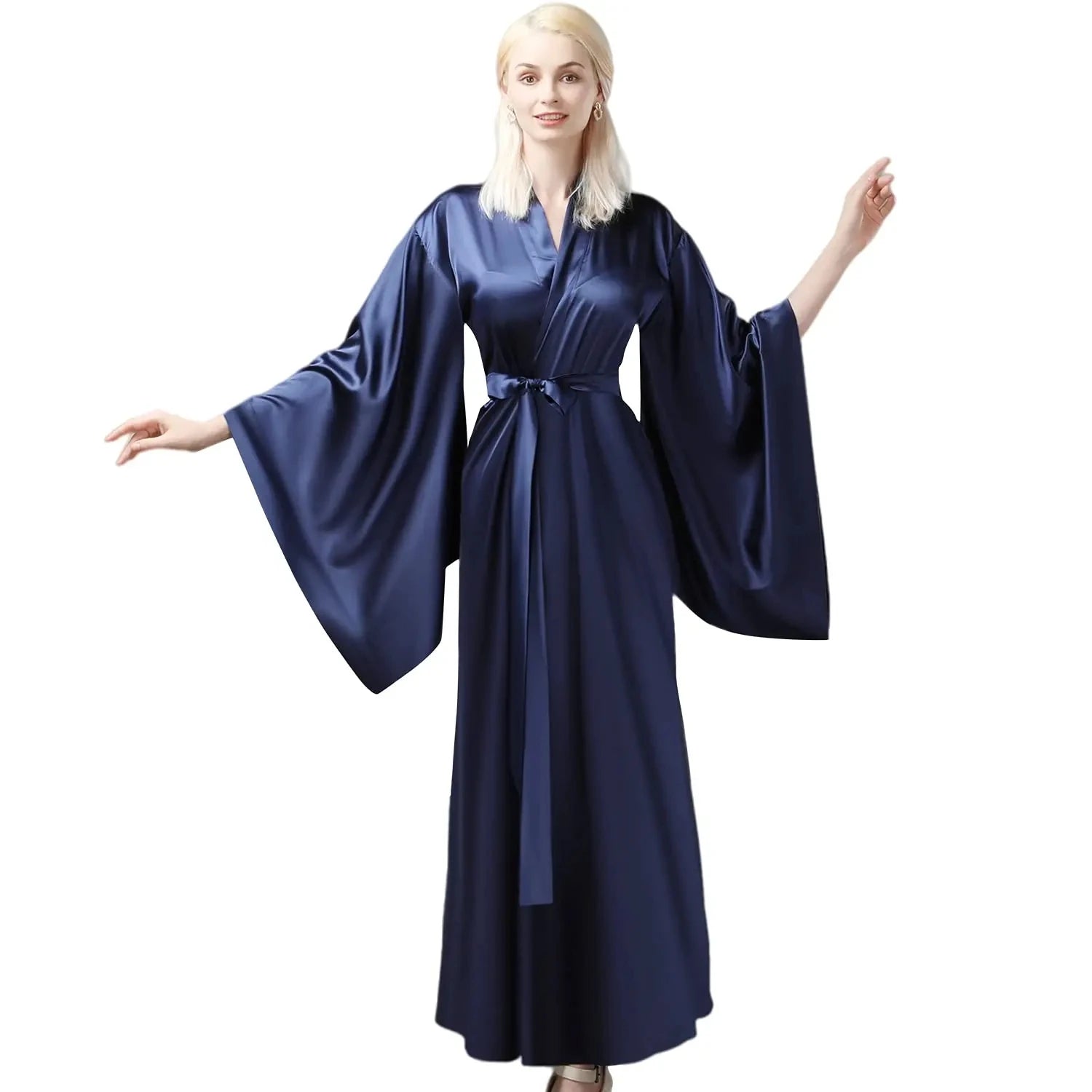 Modern Silk Nightdress Women Bridal Belt Night Dresses Sexy Gloss Wide Sleeve Sleepwear Nightwear Sand Boudoir Dress Plus Size