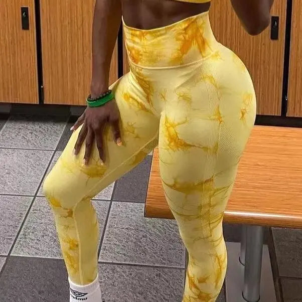 Women Tie Dye Leggings Gym Fitness Athletic Workout Elastic Leggins Butt Lifting Yoga Pants Tie-dye Sports Training Tights